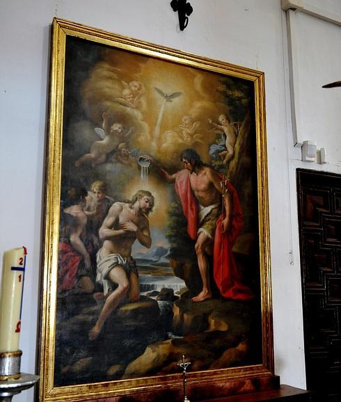 El cuadro de Gil Ranz decora la sacristía de la iglesia de La Seca. 