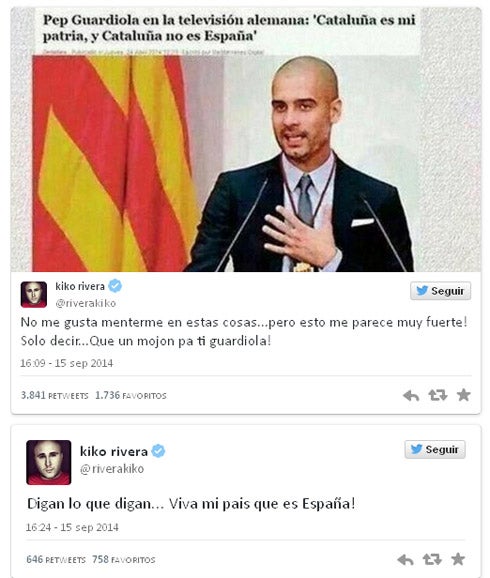 Tuit publicado por Kiko Rivera de Guardiola  y sus declaraciones