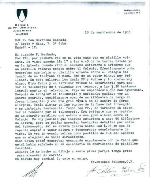 Carta de Felices al P. Severino Machado relatándole la experiencia. 