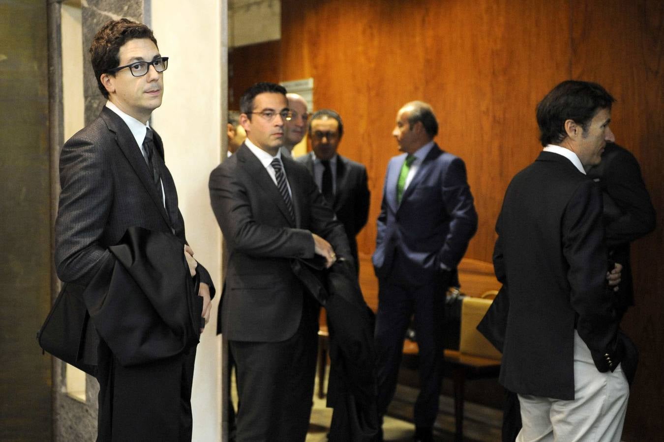 Abogados en la sala de vistas del Juzgado de instrucción número 2 de Valladolid declaran en el caso. 