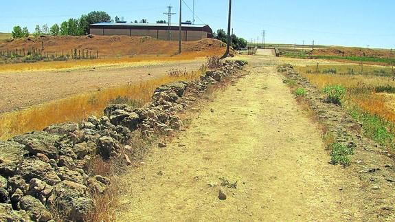 Estado en el que se encuentra la calzada y el puente romano (al fondo) a su paso por Becilla de Valderaduey.