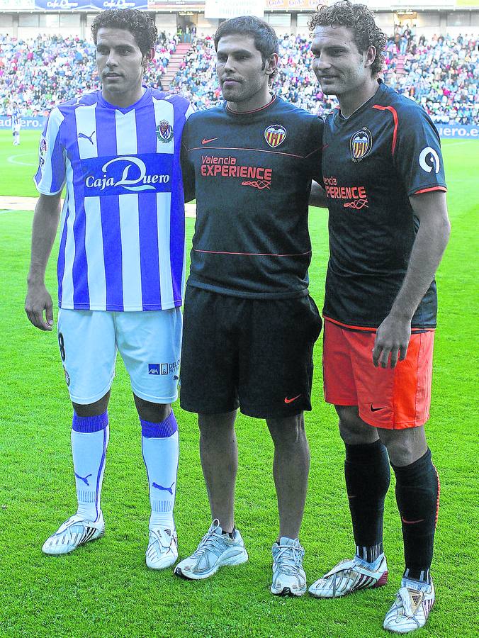 Javier, Luis y Rubén Baraja, en octubre de 2008 antes de un Real Valladolid-Valencia.