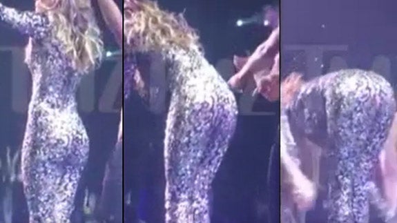 El momento en el que se le rompe a Jennifer López su mono.
