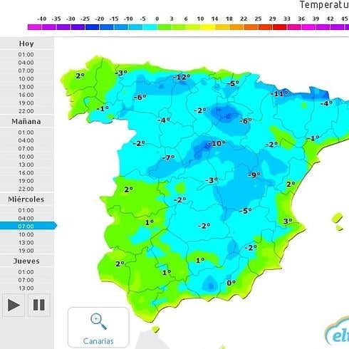 Proevisión del eltiempo.es de temperaturas para el miércoles al amanecer