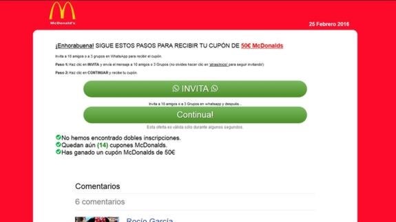Vuelve el timo del falso cupón en Whatsapp: esta vez con McDonalds