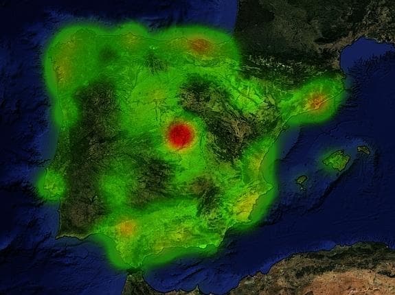 Mapa de calor con las zonas de España con más puntos recomendados para darse al amor por los usuarios de esta web.