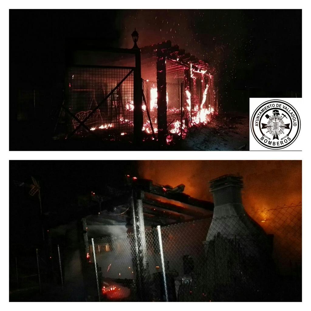 Un incendio arrasa un merendero en la urbanización La Veguilla de Tudela de Duero