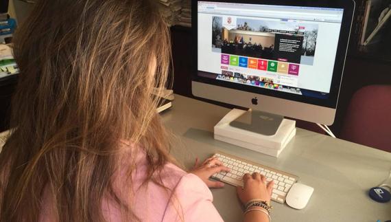 Una mujer consulta la web de la Diputación de Segovia.