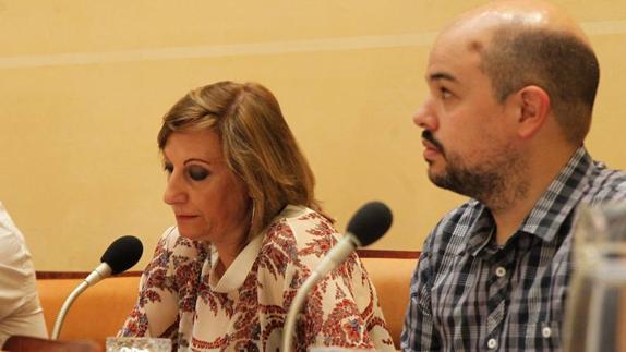 María José García Orejana, portavoz de C's, y Ángel Galindo, de IU, en un pleno.