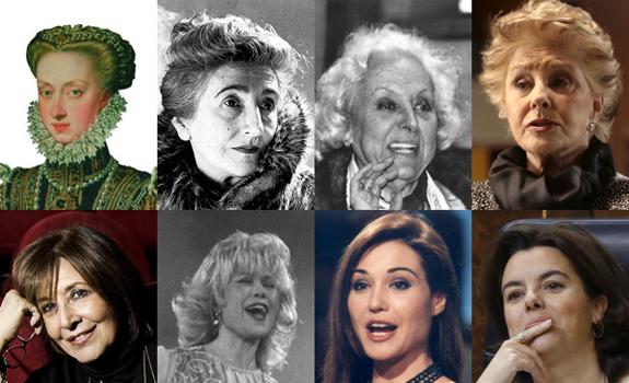De izquierda a derecha, desde arriba, Ana de Austria, Rosa Chacel, María Luisa Ponte, Lola Herrera, Concha Velasco, Helena Bianco, Juncal Rivero y Soraya Sáenz de Santamaría.