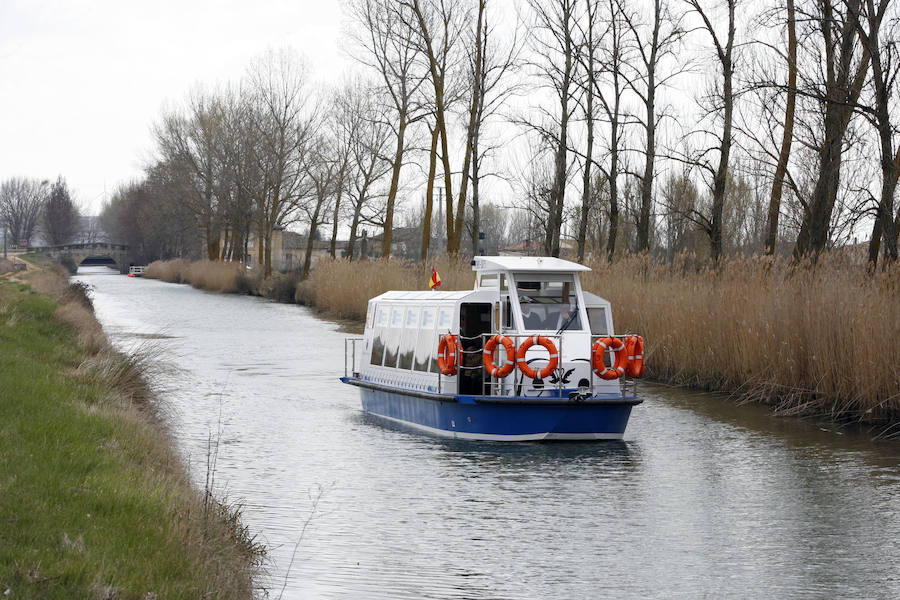 Barco por el Canal de Castilla, en Villaumbrales. 