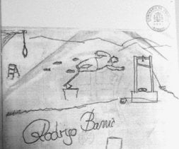 Uno de los dibujos aparecidos en el piso de Burgos, escenario del triple crimen del 2004.