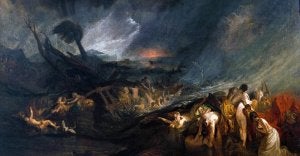 El cuadro 'El diluvio', de Turner, está incluido en la exposición sobre el pintor que ofrece el Museo del Prado. ::
EFE