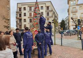 Los alumnos de la escuela taller Iris montaron los árboles de Navidad de ganchillo.