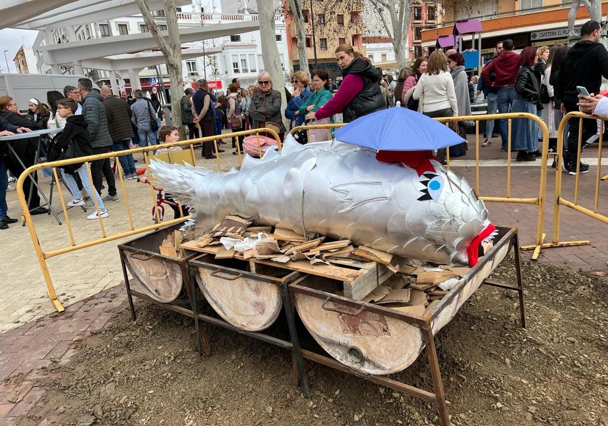 Detalle del entierro de la sardina del pasado año en la plaza de Extremadura