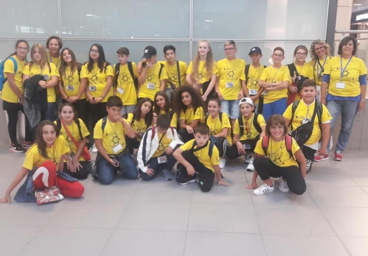 Alumnos de Ceprano durante una visita a Almendralejo en 2018