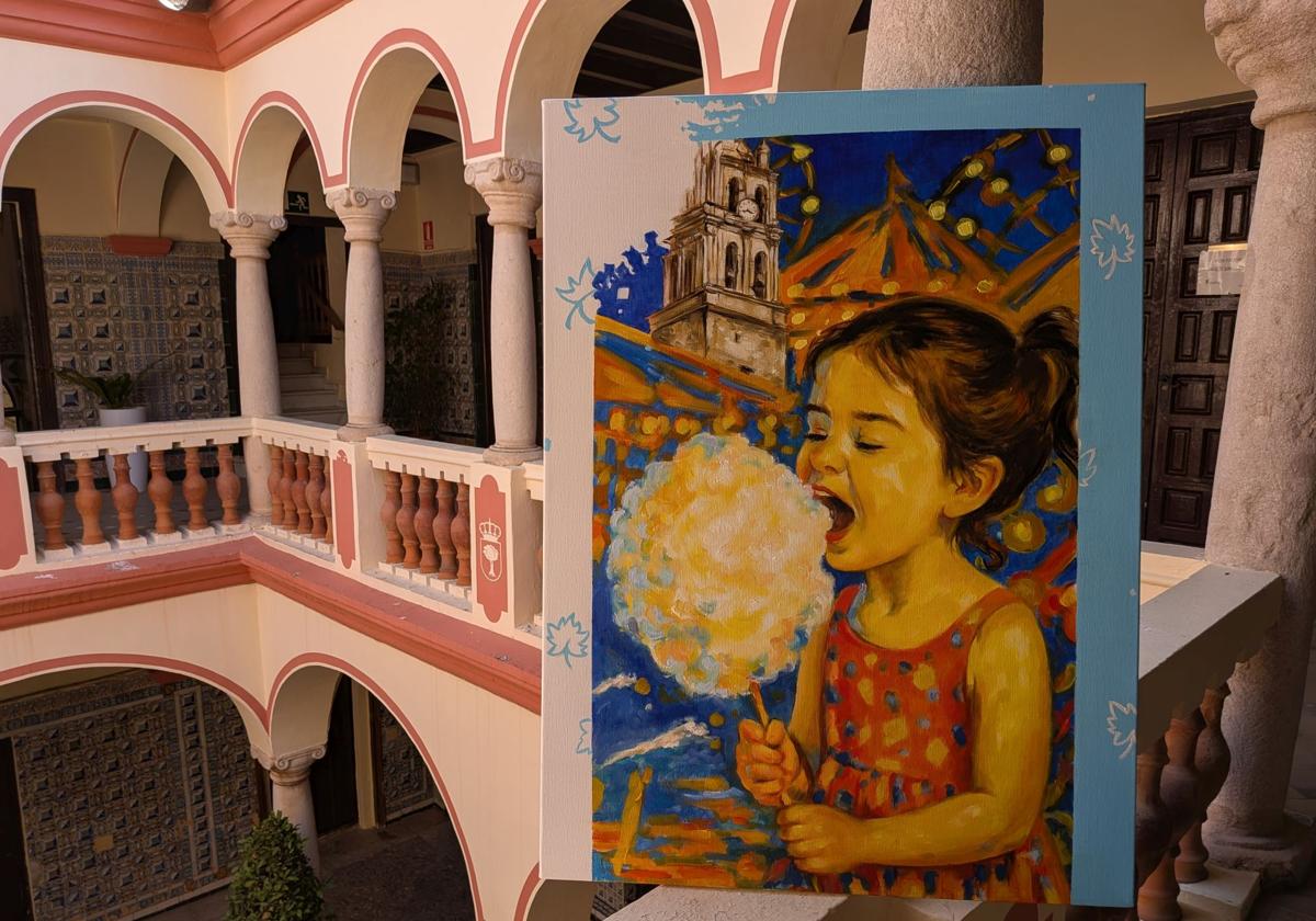 El cartel que ilustra las fiestas de este año ayer en el patio central del Ayuntamiento