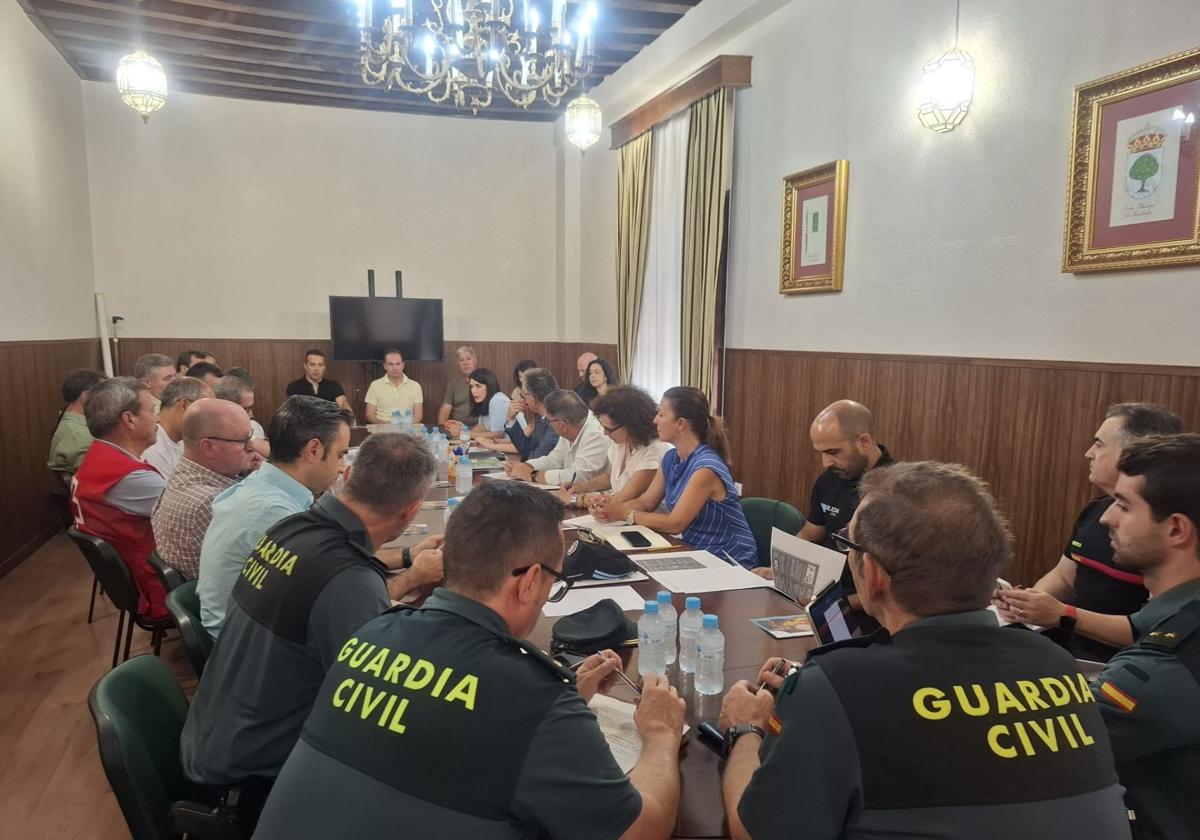 Participantes en la Junta Local celebrada este lunes en el Ayuntamiento almendralejense