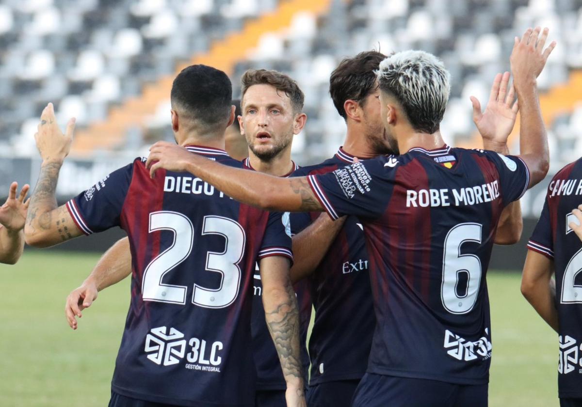 Celebración del único gol azulgrana ante el Badajoz del pasado sábado