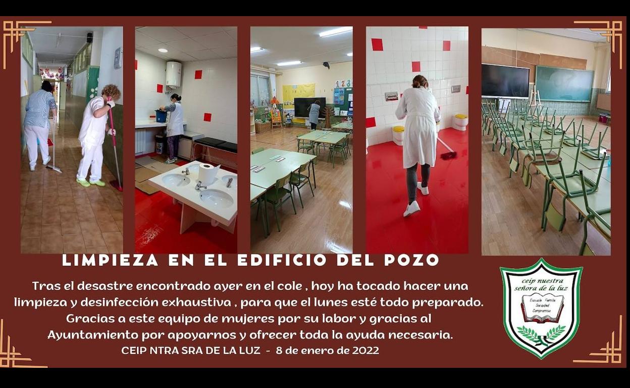 Un equipo de limpieza pone a punto el Pozo tras los actos vandálicos sufridos