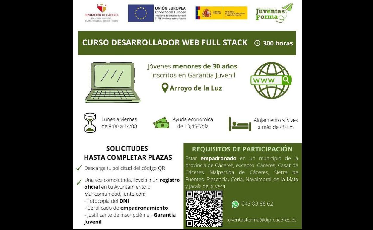 El proyecto Juventas Forma lleva a Arroyo de la Luz el curso de Desarrollador Web Full Stack