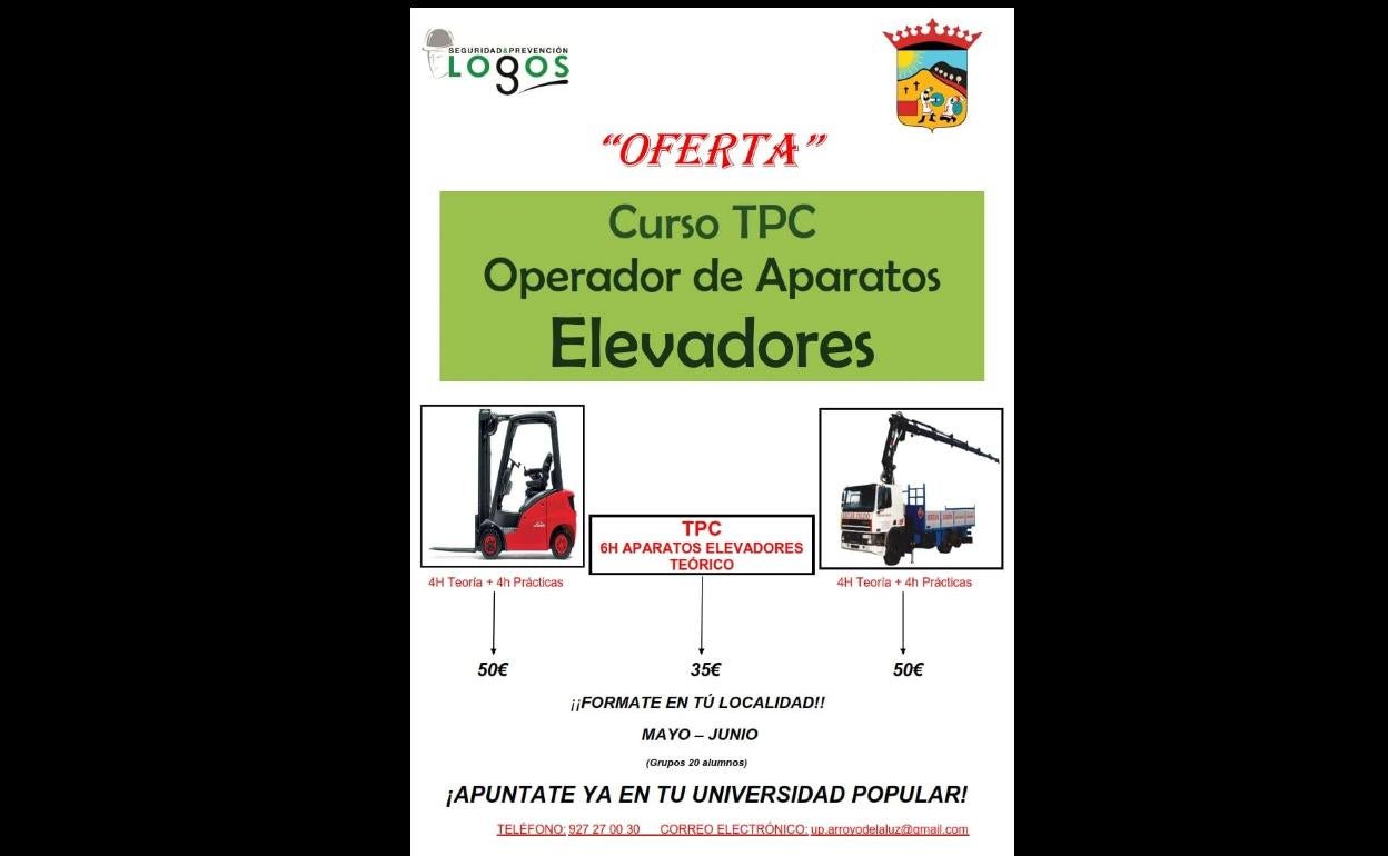 Arroyo de la Luz acogerá formación para el curso TPC y de Operador de Aparatos Elevadores