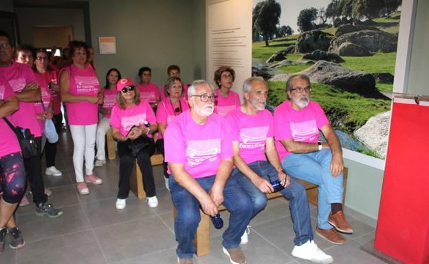 Imagen principal - Numerosas personas participaron en la Marcha Rosa de Arroyo de la Luz