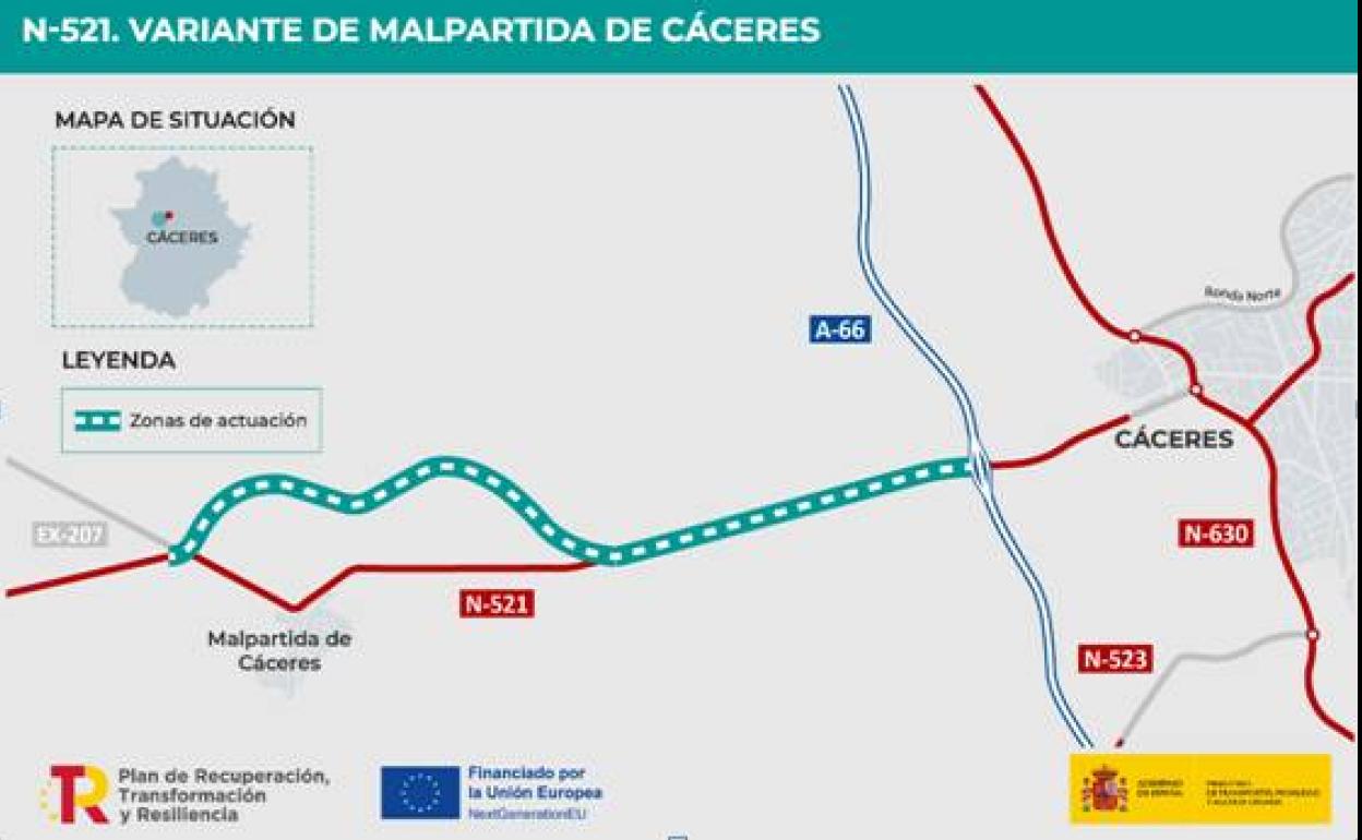 Mitma formaliza por más de 43 millones de euros el contrato de obras de la variante de Malpartida de Cáceres en la N-521