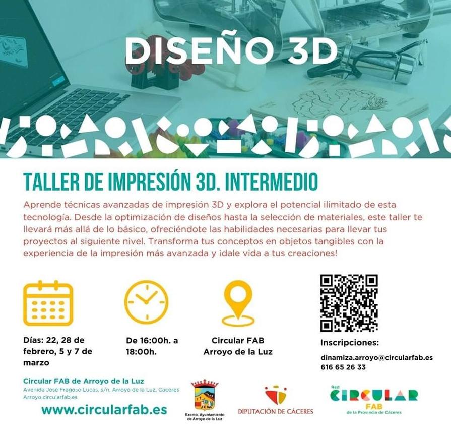 Taller de Impresión 3D Intermedio en el Circular Fab de Arroyo de la Luz