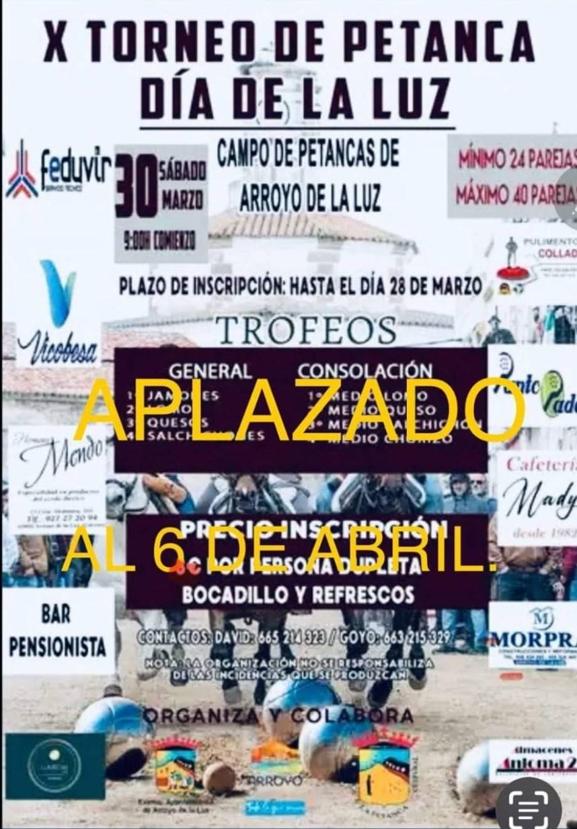 El Torneo de Petanca Día de la Luz se celebrará el 6 de abril