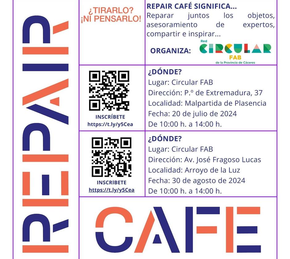 Imagen principal - Llega al Circular FAB de Arroyo de la Luz Repair Café