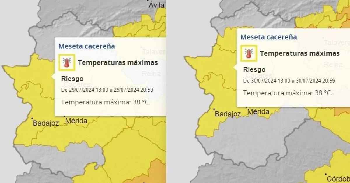 Avisos activos para hoy lunes y mañana martes.