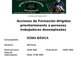El Centro de Entrenamiento de Caballos Félix Fondón ofrece un curso de Doma Básica