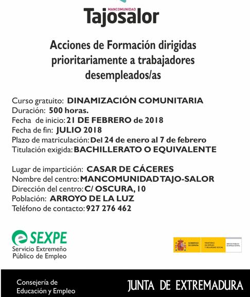 CURSO DINAMIZACIÓN COMUNITARIA. MANCOMUNIDAD TAJO-SALOR23-Enero-2018