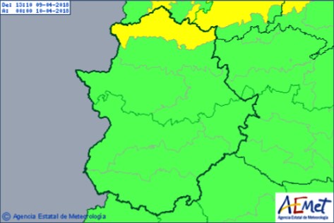 Alerta amarilla este lunes y martes en el norte de Cáceres