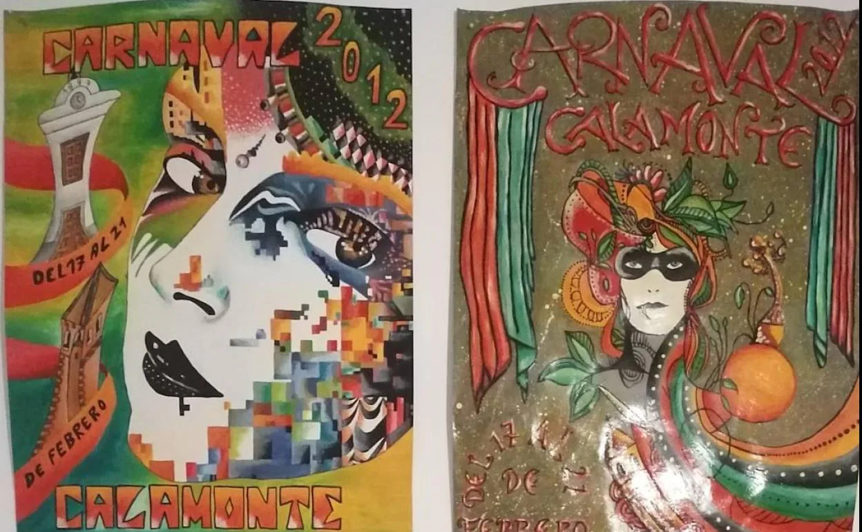 Carteles pintados por Diego Barrena para diferentes ediciones del Carnaval calamonteño