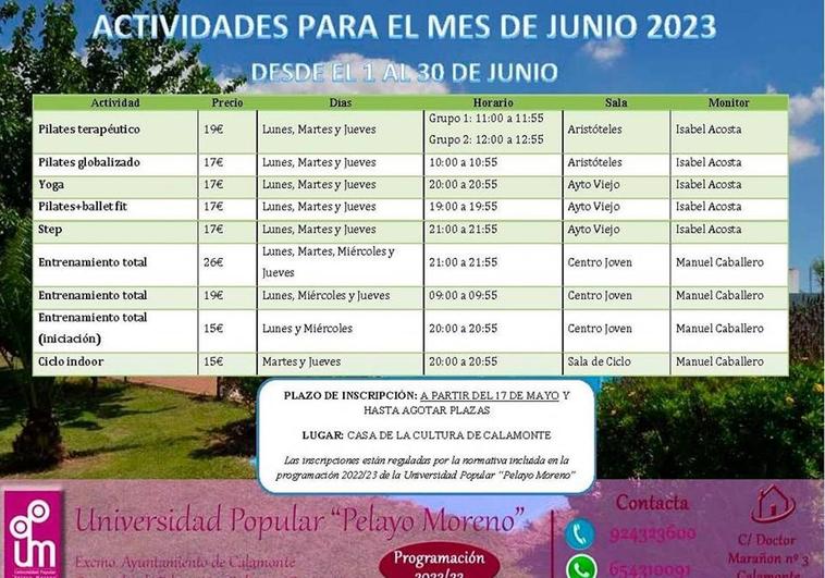 La UP Pelayo Moreno informa sobre la oferta deportiva para el mes de junio