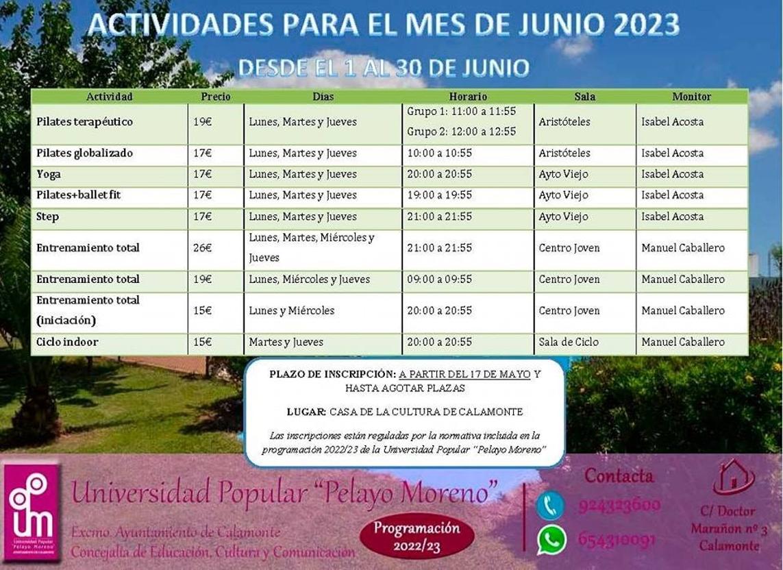 La UP Pelayo Moreno informa sobre la oferta deportiva para el mes de junio