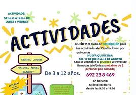 Inscripciones para la nueva quincena de las actividades de ocio culturales en el Centro Joven Miguel Ángel Blanco de Calamonte