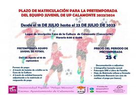 Abierto el plazo de matriculación para la pretemporada del juvenil de UP Calamonte