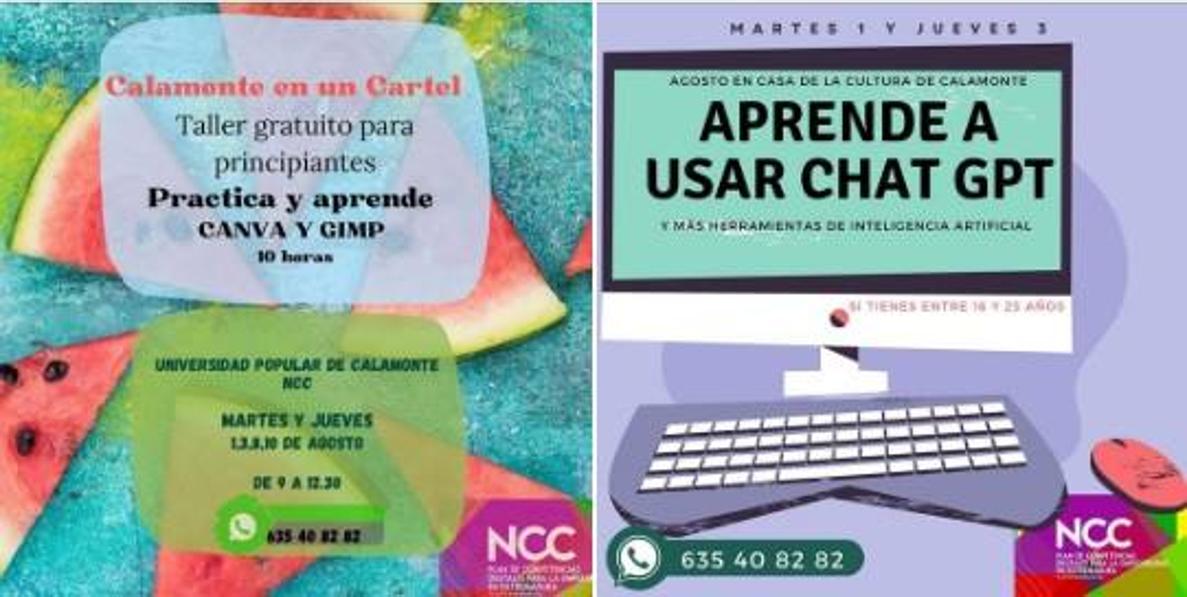 Nuevos talleres en el NCC de Calamonte para el mes de agosto