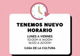 La Casa de Cultura vuelve al horario de invierno