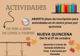 Nuevo plazo de inscripción para las actividades del Centro Joven