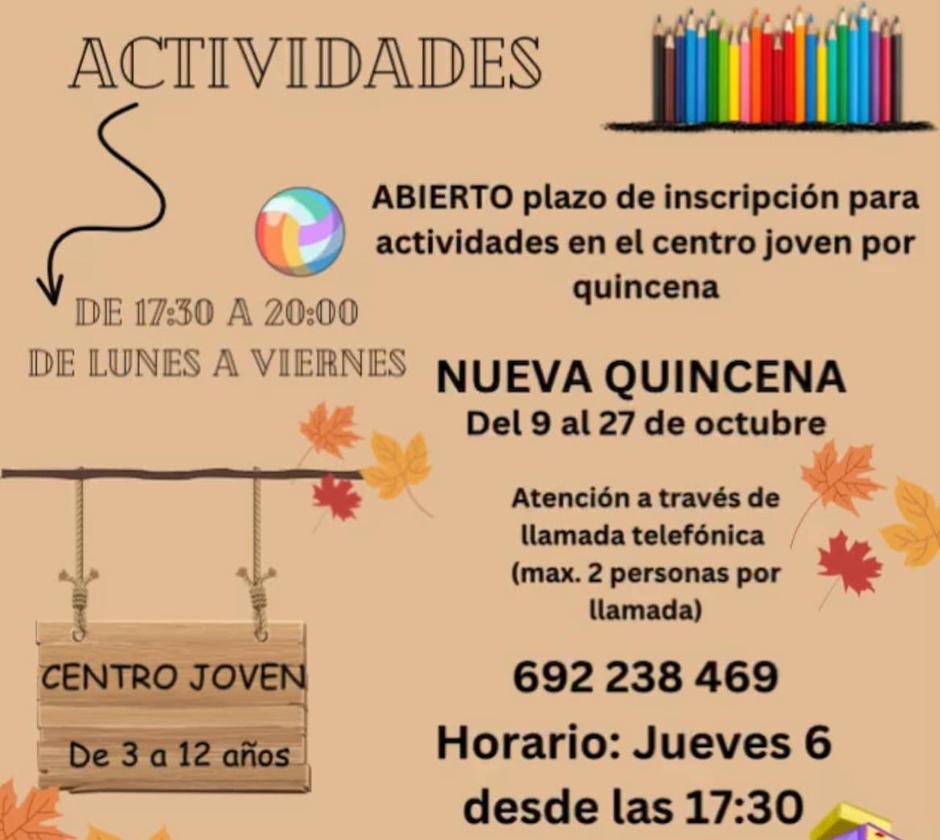 Nuevo plazo de inscripción para las actividades del Centro Joven