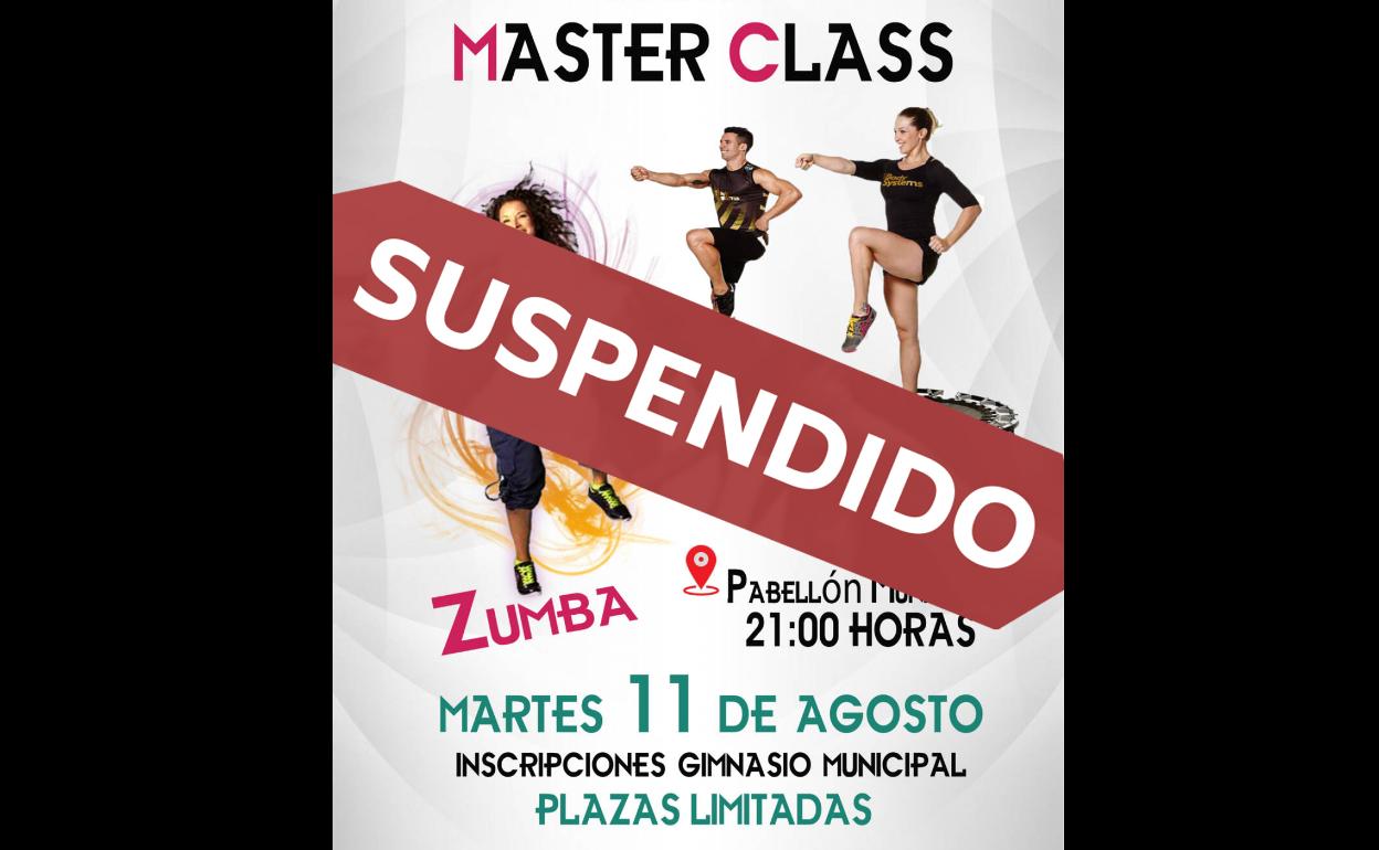 La master class de zumba y body jump se suspende por falta de inscripciones mínimas