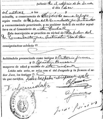 Partida de defunción de Juan García Casco. 