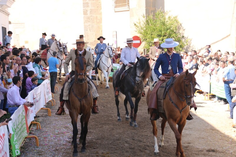 Desfile de caballos, jinetes y amazonas en la Plaza de España de Campanario.