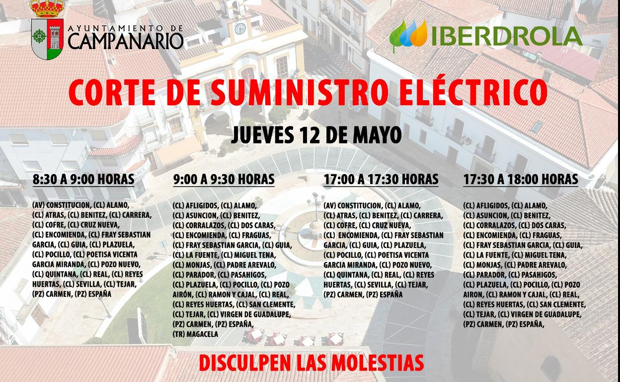 El 12 de mayo habrá varios cortes de luz a lo largo de todo el día