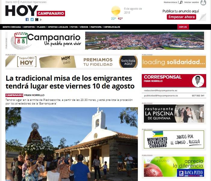 La versión digital de HOY CAMPANARIO cierra el mes de julio con una notable cifra de visitas