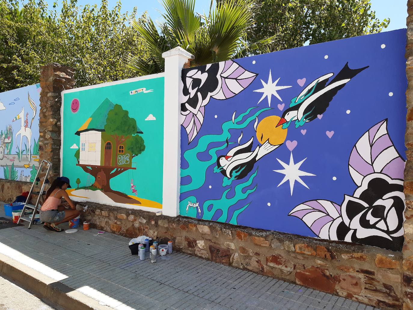 Imagen principal - Una catalana afincada en Cáceres y un casareño ganan el VIII Concurso de arte urbano Gemma Granados